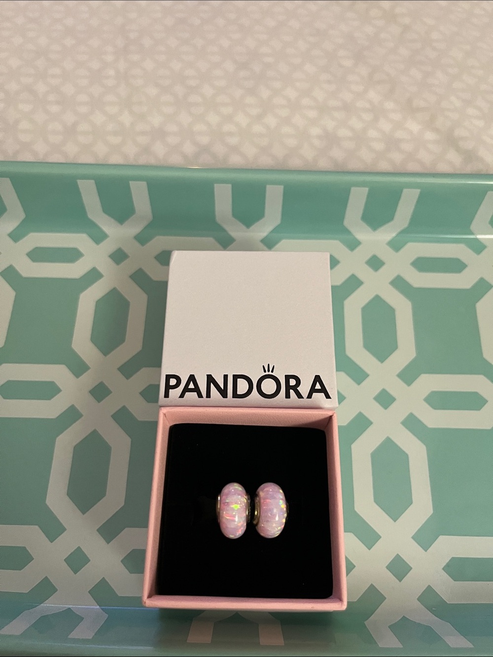 Pandora Iridescent Pink Opal-Effect Murano Glass Charm Pair - Authentic